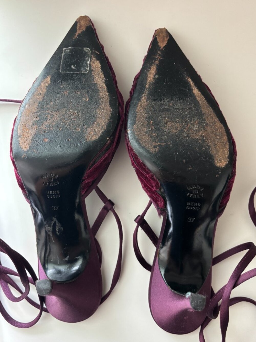 Philosophy di Alberta Ferretti Purple Velvet Lace Up Pointed Heels EU 37 US 6.5 - Picture 8 of 9